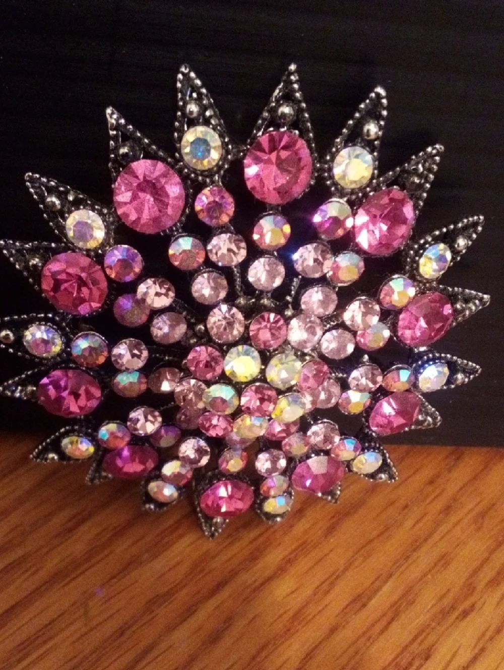 Pink Crystal Burst Brooch